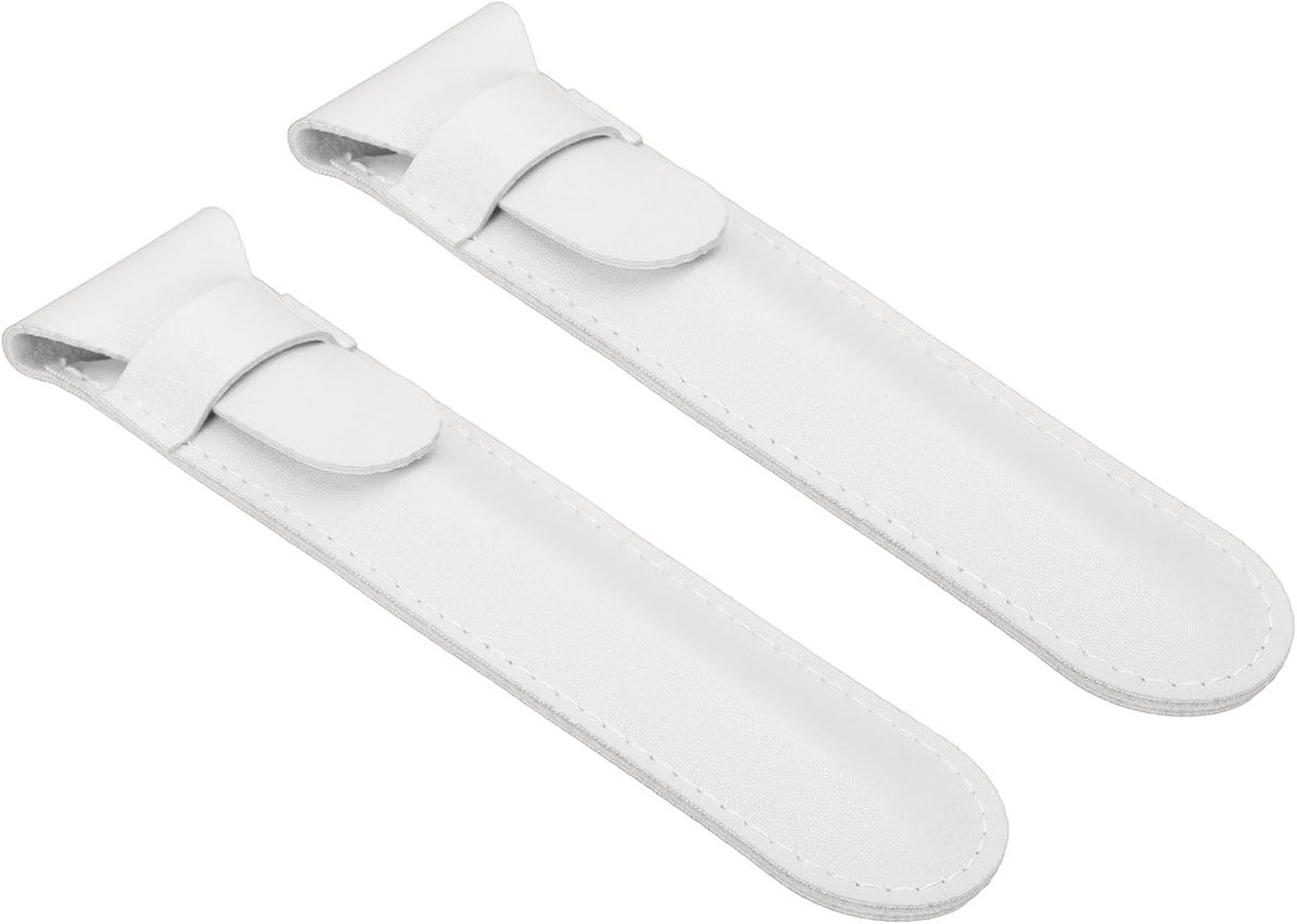 2 stuks leren pennenzakken, unieke pennenetui met klep voor vulpennen, balpennen, potloden, kantooraccessoires, wit