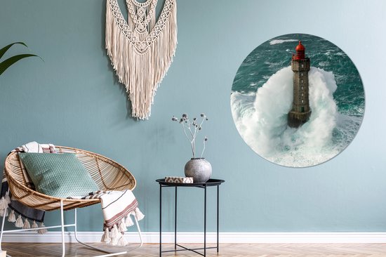 Cercle mural - Cercle mural - Le phare de la Jument en France pour un ciel gris - Aluminium - Dibond - ⌀ 90 cm - Intérieur et extérieur