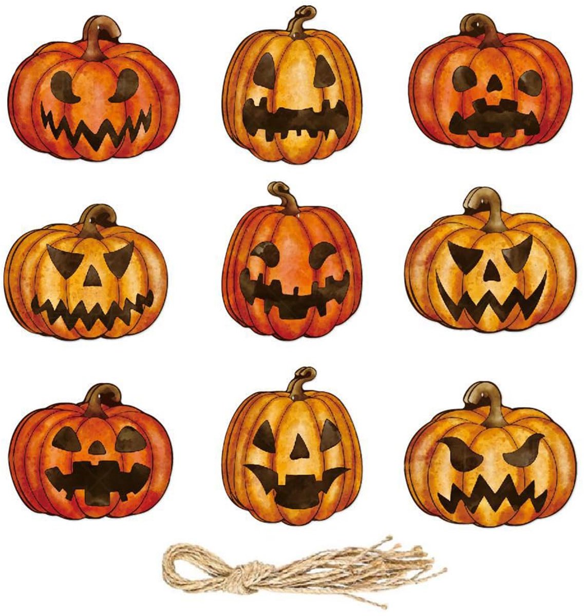 Halloween Decoratie - Hangers Pompoen - 9Stuks - Halloween Versiering Tuin & Feest - Halloweenfiguur - Halloweenversieringen - Houten Hangers Pompoen - Houten Herfst Decoratie