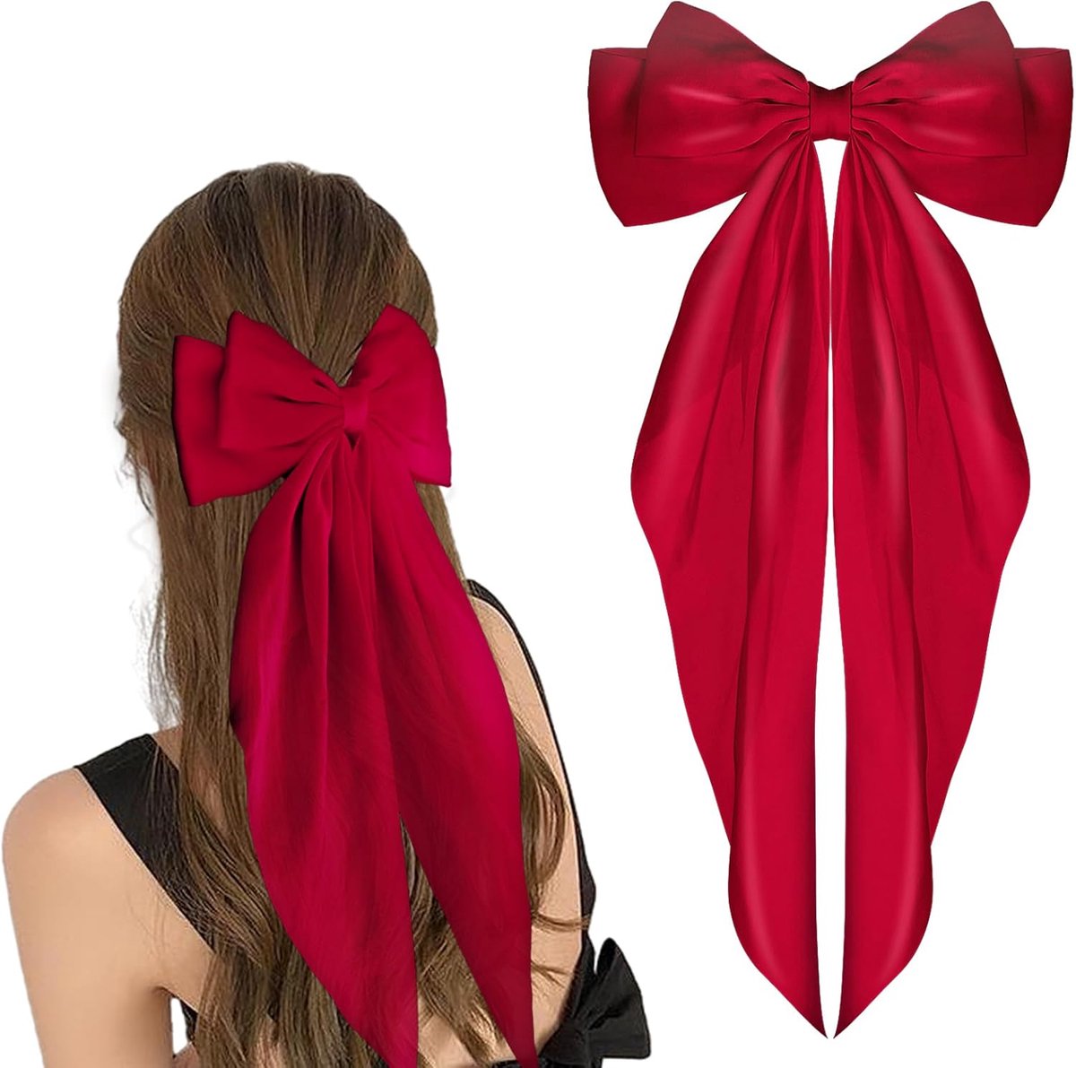 Grote haarspelden met lange staart, zijdeachtige satijnen haarklemmen, jaren 90-accessoires, voor feestjes, Valentijnsdag, vrouwen