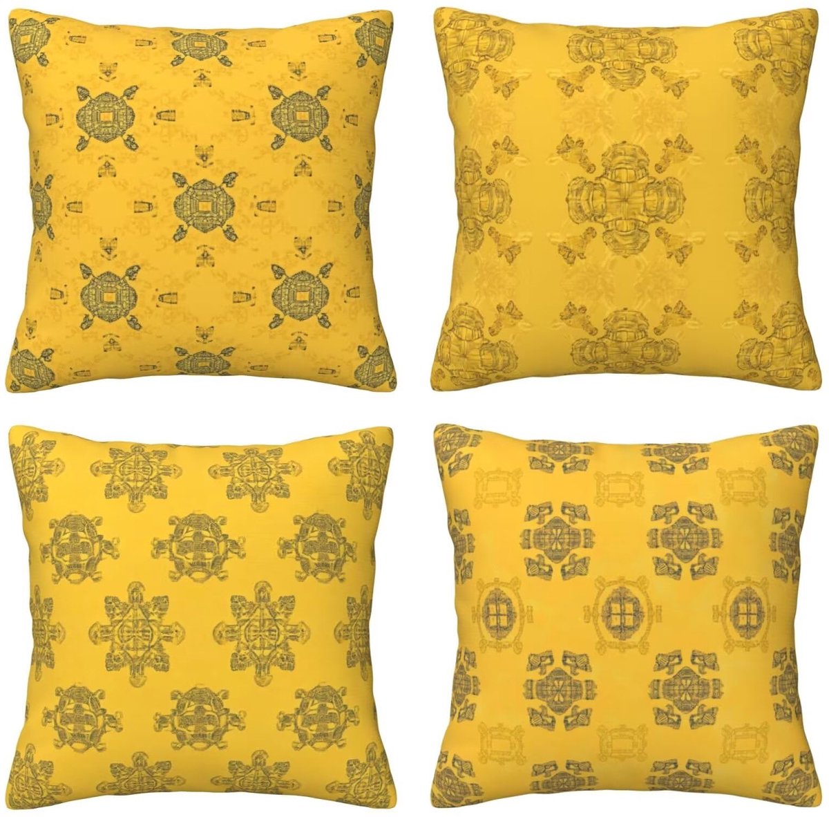 Kussenhoezen voor bank, 65 x 65 cm, set van 4, fluwelen kussenslopen met verborgen ritssluiting, gele print, vierkant, voor bank, woonkamer, slaapkamer en stoel, decoratief, I6083