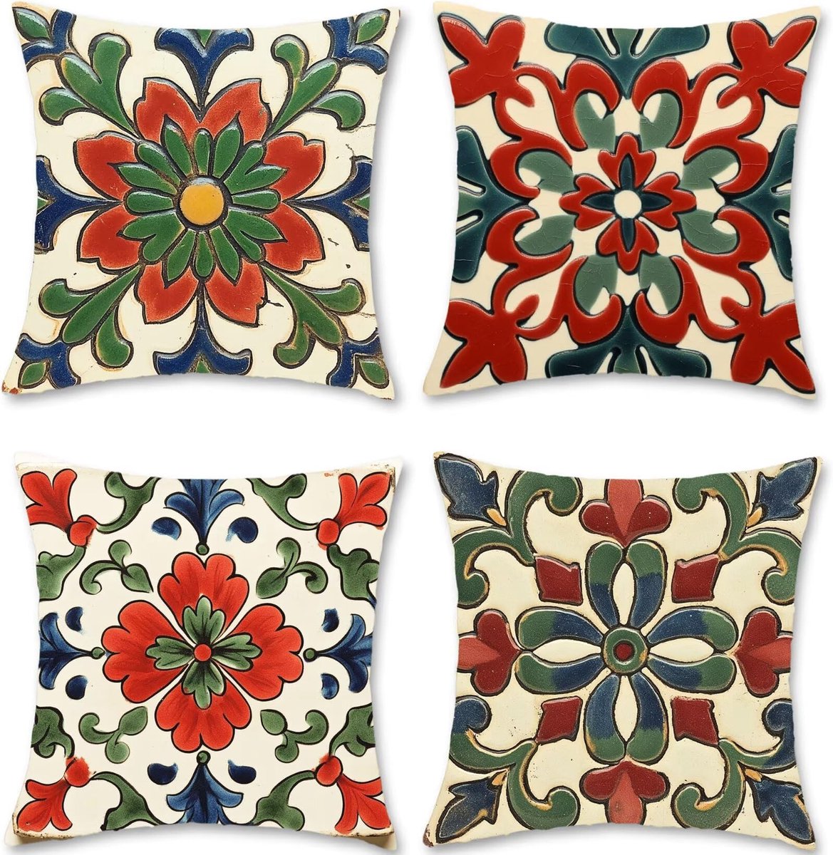 50 x 50 cm, rood, kussenovertrek, waterdicht, linnen, bloem, set van 4 sierkussens met verborgen ritssluiting, voor bank, bed, woonkamer, woondecoratie S1-476