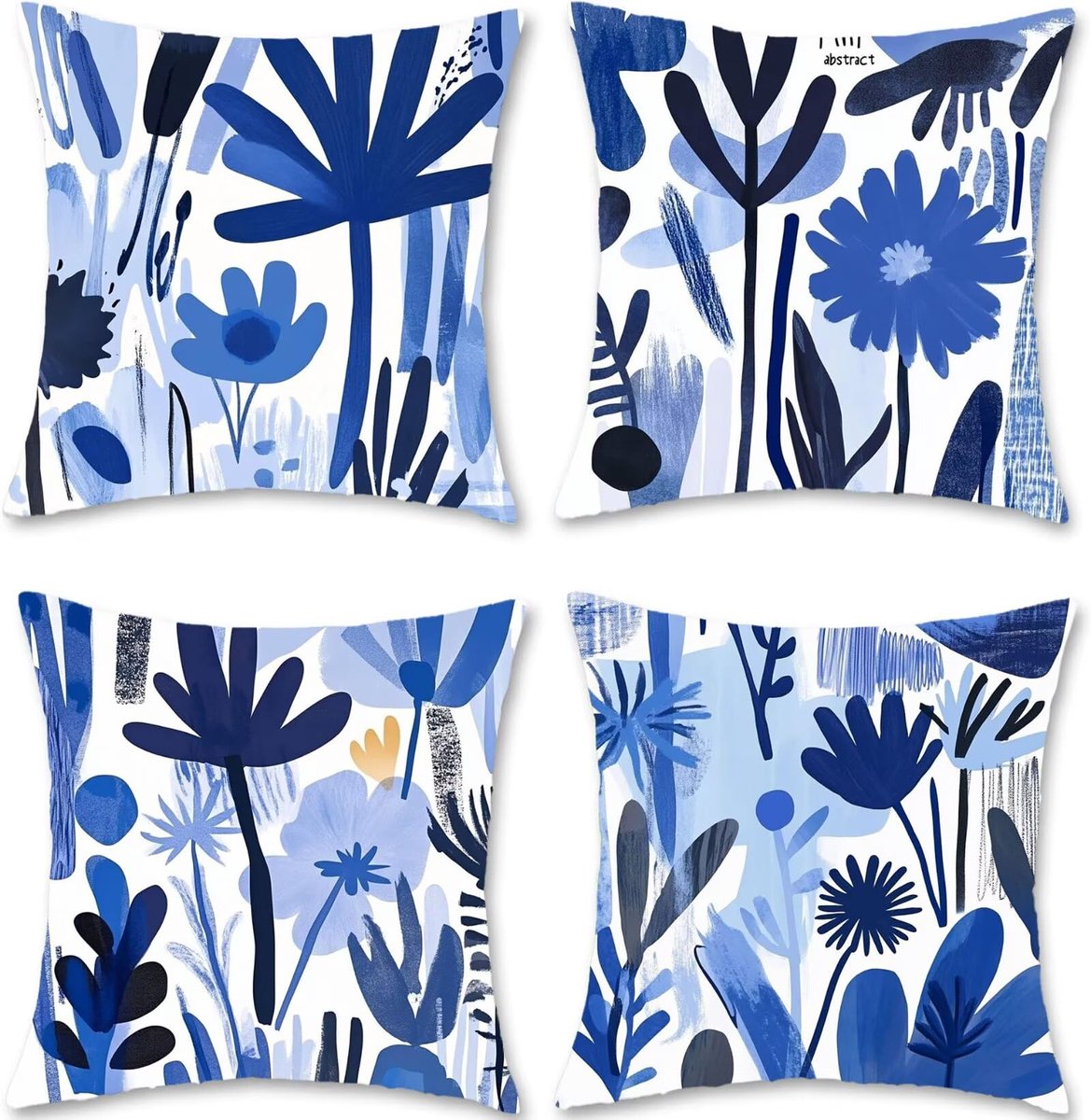50 x 50 cm, marineblauw, set van 4 outdoor kussens, bankkussens, linnen, hoofdkussensloop, sierkussen, kussenslopen, bloemen, kussenhoezen, dubbelzijdig bedrukt, kussenhoes voor decoratie