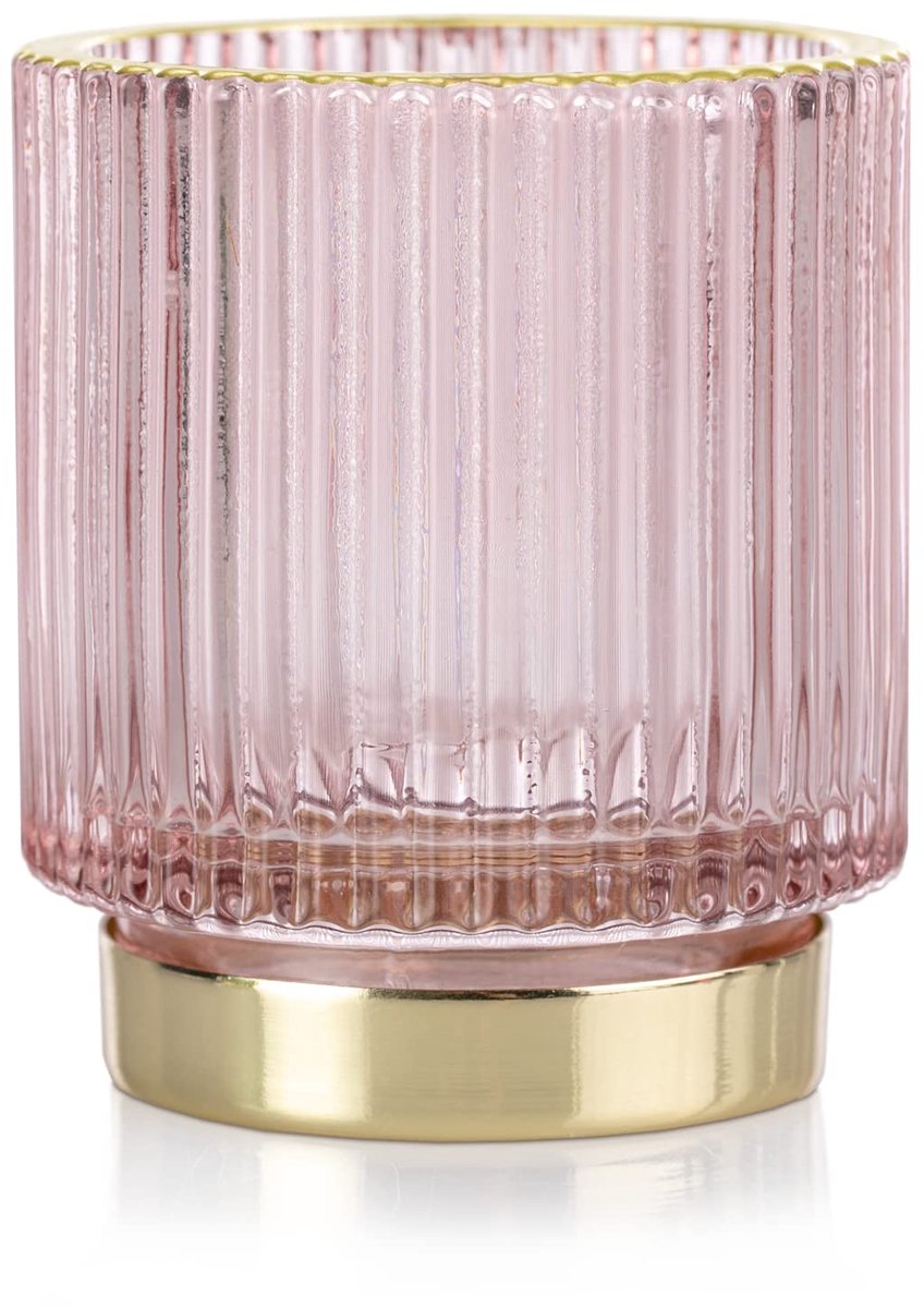 Theelichthouder van glas AmeliaHome kandelaar theelichtglas 7x8 cm Pompey poederroze goud