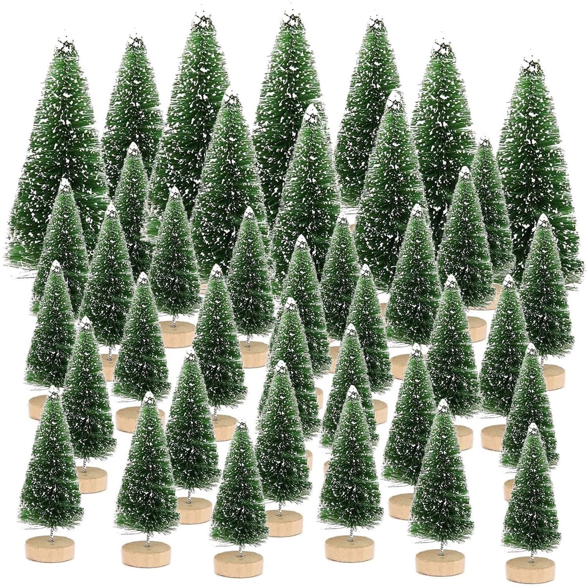 Dailygoods- Mini-Kerstboom 50-delige set - Kunstkerstboom - Kleine Decoratie - Houten Sokkels - Verschillende Maten - Perfect voor Feestdagen - Kerstdecoratie