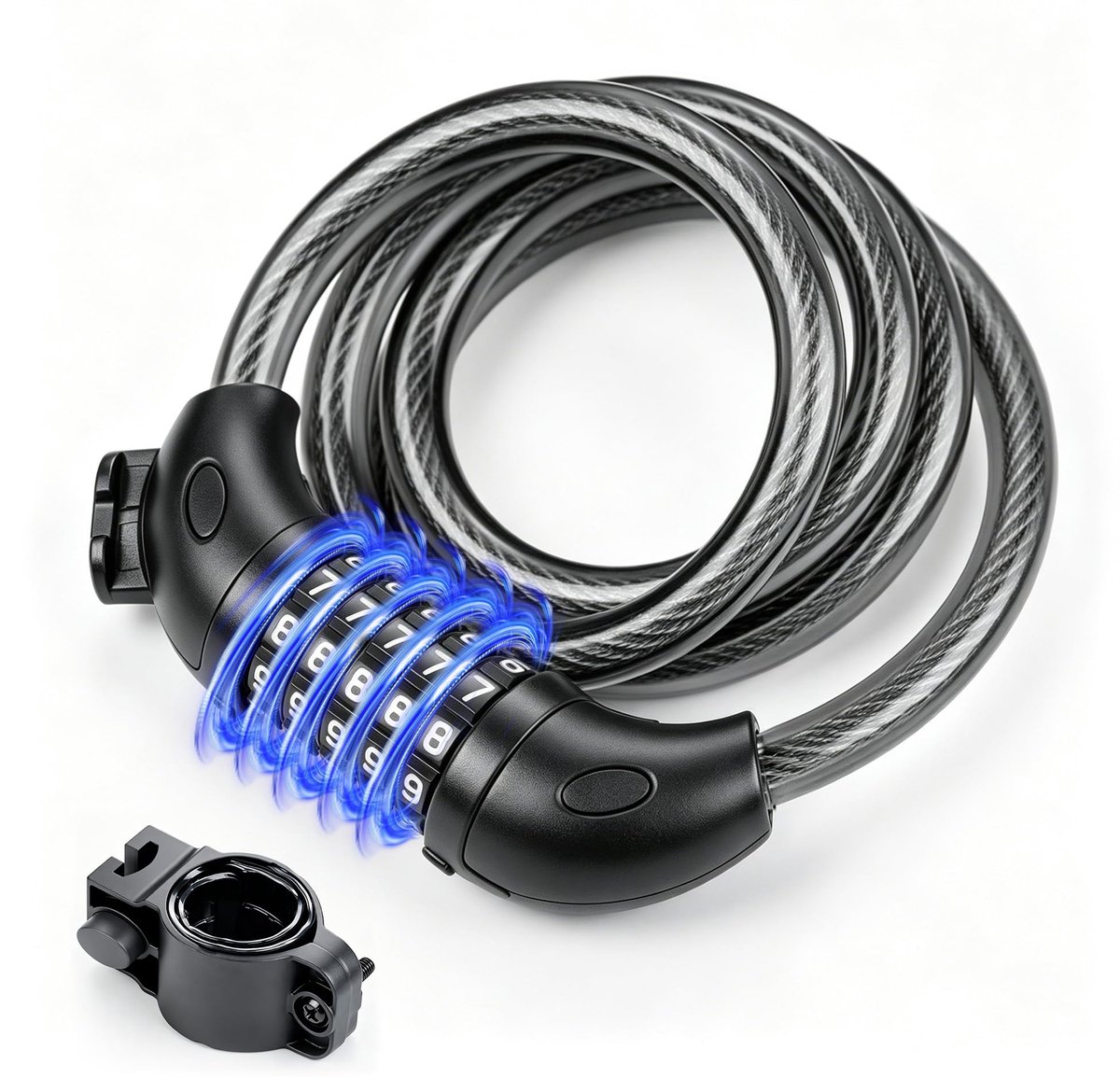 GAK1203-12 Fietsslot, diefstalbeveiliging, kabelslot met 5-cijferige combinatie, voor fietsen, motorfietsen, scooters, 120 cm, zwart