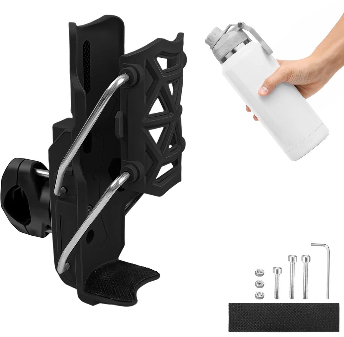 fiets adaptiv, 360° rotatie fietsflessenhouder, automatische klem, flessenhouder motorfiets voor drinkflessen 32 tot 77 mm, voor e-bikes, motorfietsen, fietsen