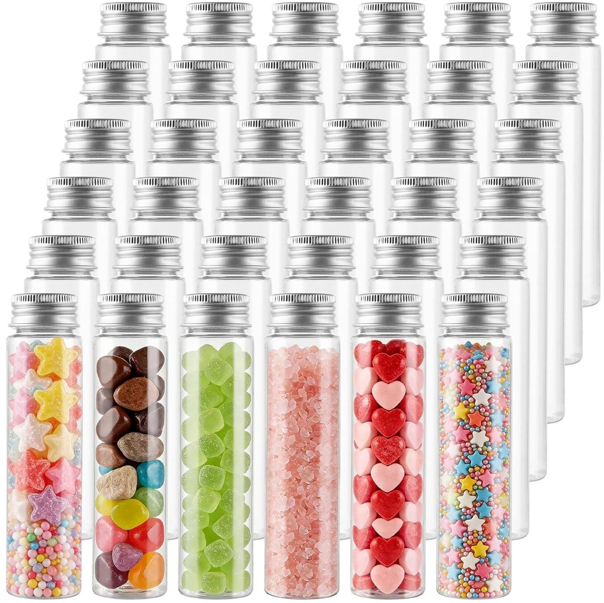 Set van 36 Reagentiebuisjes met Schroefdop 80 ml - Transparante Plastic Buisjes voor Bloemen, Snoep, Parels en Badzout, Herbruikbaar en Handig voor Creatieve Projecten