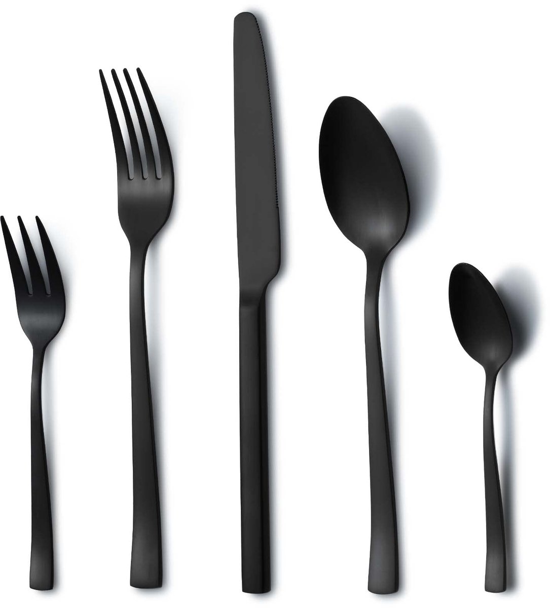 Bestekset, zwart, voor 6 personen, 30-delig, roestvrij staal, zwart bestek voor thuis, restaurant, buiten, eetbestekset met vorken, lepels, messen, vaatwasmachinebestendig