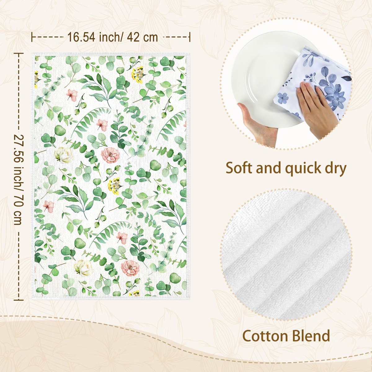 bladeren keukenhanddoeken zachte dikke katoenmix geruite handdoeken, 42 x 70 cm absorberend vaatdoek voor keuken woondecoratie, housewarming, verjaardagscadeaus voor vrouwen, set