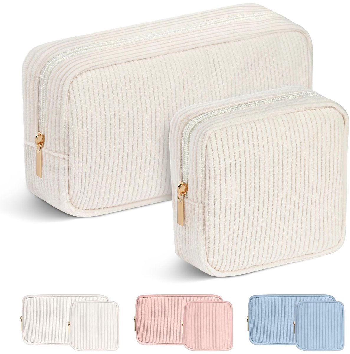 Make-uptas, make-uptas, kleine make-uptas, reismake-upzakje, gestreepte corduroy draagbare tas met metalen rits, reiscosmetische tassen organizer voor vrouwen, reizen, school, cadeau
