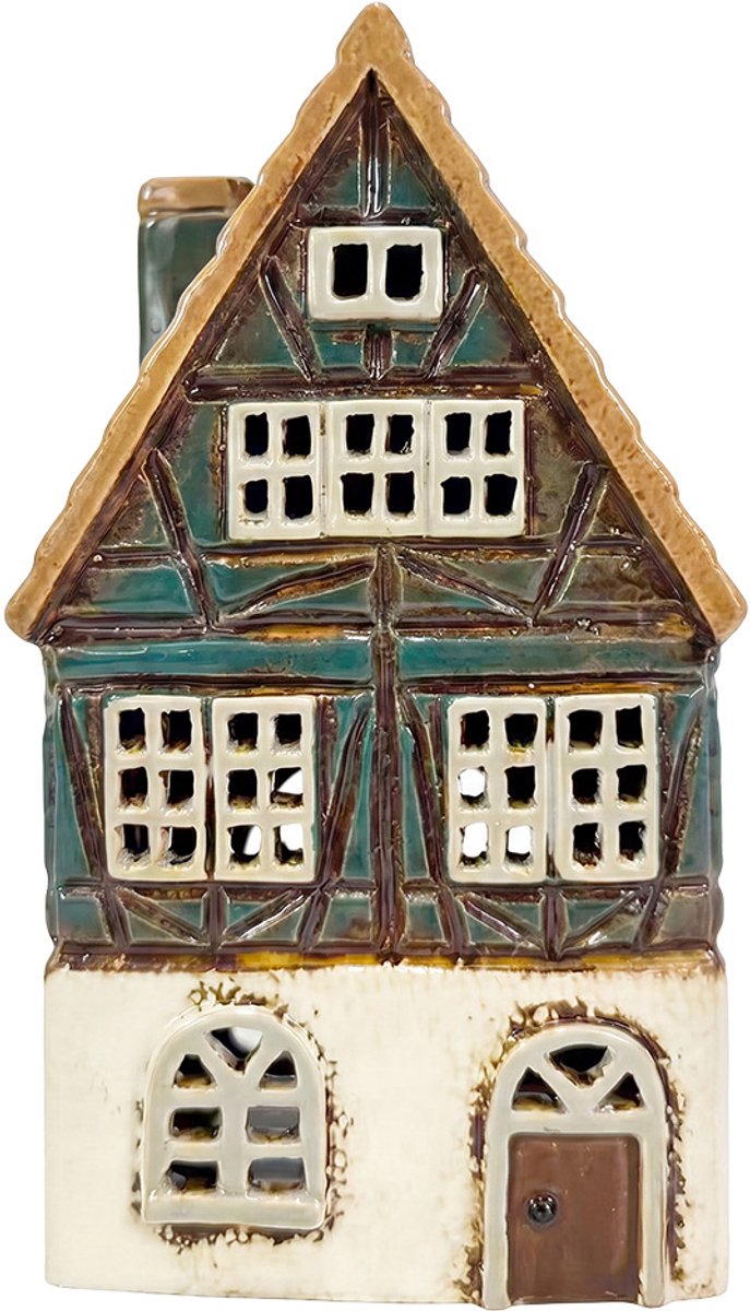 Clayre & Eef Waxinelichthouder Huis Blauw Keramiek
