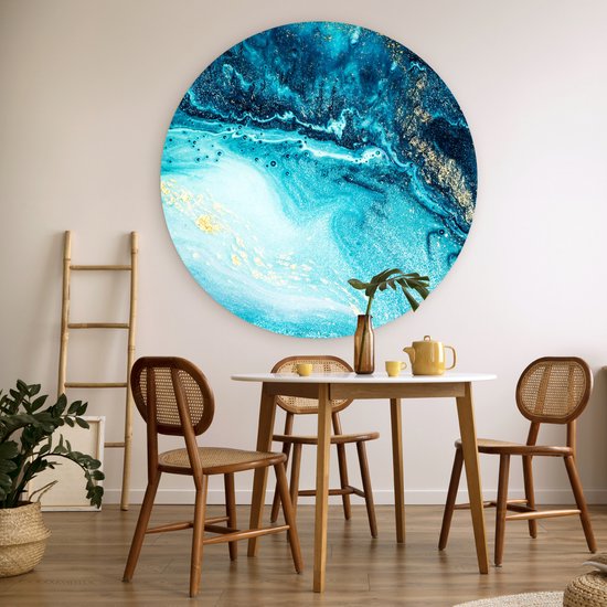 WallCircle - Wall Circle - Wall Circle Indoor - Aspect Marbre - Blauw - Or - Luxe - Glitter - Marbre - 120x120 cm - Décoration murale - Peintures Ronds XXL