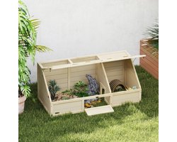 MEUNIQ schildpaddenverblijf outdoor 120 x 55 x 20/50 cm bodemloos terrarium met opklapbare bovenkant en voordeur van hout en verzinkt staal naturel