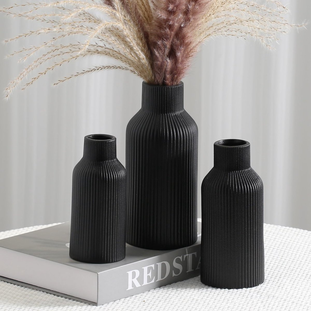 keramische bloemenvaas, set van 3, pampasgras, kleine vaas voor decoratie, eettafel, plankdecoratie, schoorsteenmantel, entreedecoratie en middenstukken, minimalistisch modern