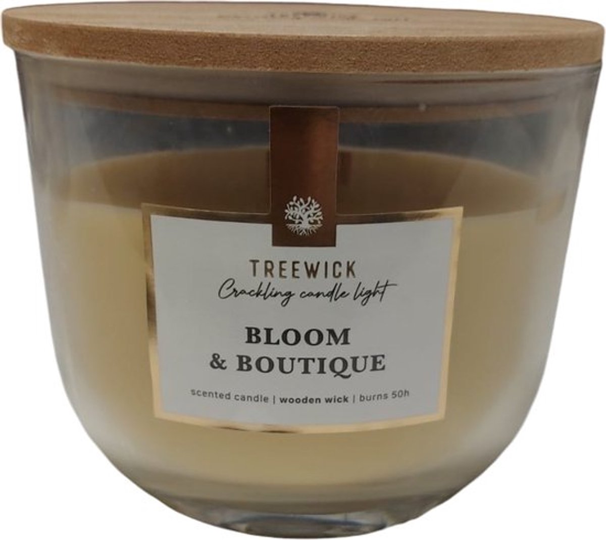 TreeWick Bloom & Boutique- Treewick geurkaars met houtlont - 50 brand uren Roomwit - beige