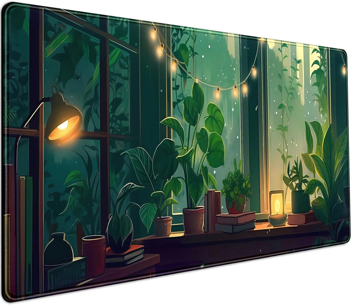 Bureaumat met planten, muismat, anime-bos esthetiek, natuur bureaumat, XXL grote gaming verlengde muismat voor PC, laptop, toetsenbord en muis, vrouwen kantoor decor, gaming-mat