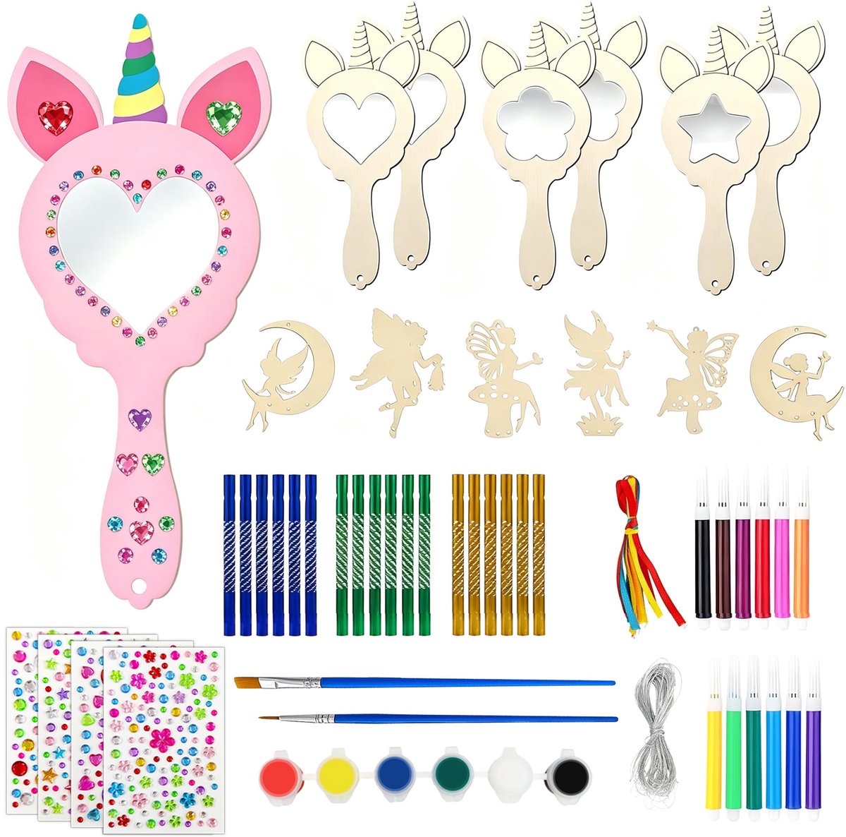 23 stuks knutselset, mini houten prinsessenspiegels, houten spiegel om te beschilderen voor doe-het-zelf schilderen, houten knutselen, creatieve geschilderde spiegels, kinderverjaardag