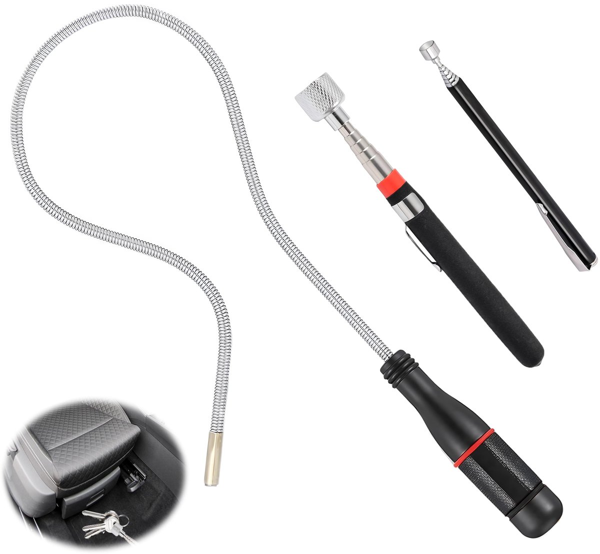 3 Stuks Set Magnetische Gereedschapssets, Draagbare Telescopische Magneet 3 Maten Magnetisch Opraapgereedschap Flexibele Magneet voor het Oprapen van Kleine Metalen Onderdelen Schroeven Bouten enz