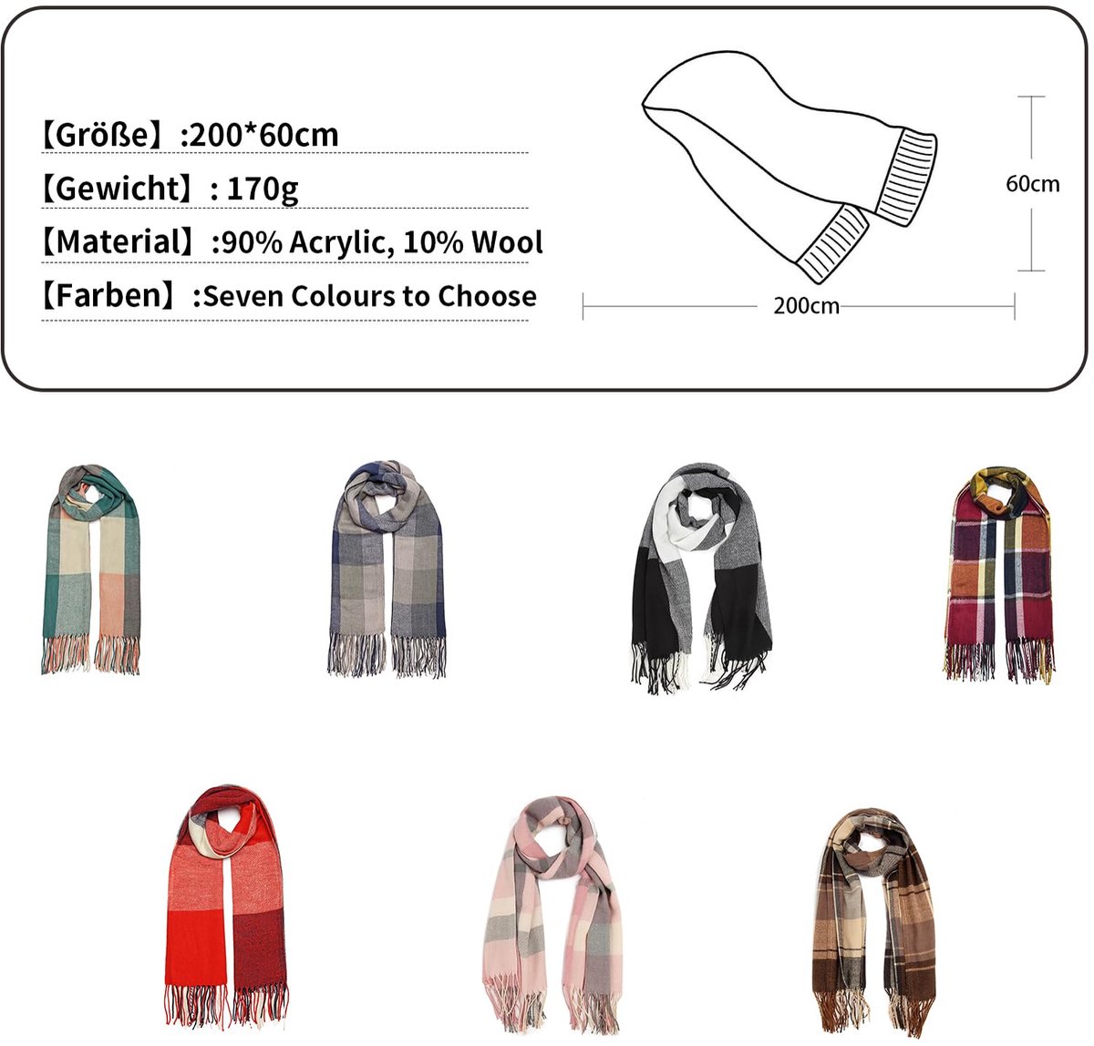 Nite Sjaal Vrouwen Winter Groene Sjaals Sjaals Wraps Dames Kerstcadeaus Lange Zachte Warme Tartan Sjaal Wol Spinning Kwastje Lange Stola voor Vrouwen, Bruin, 200 * 60cm
