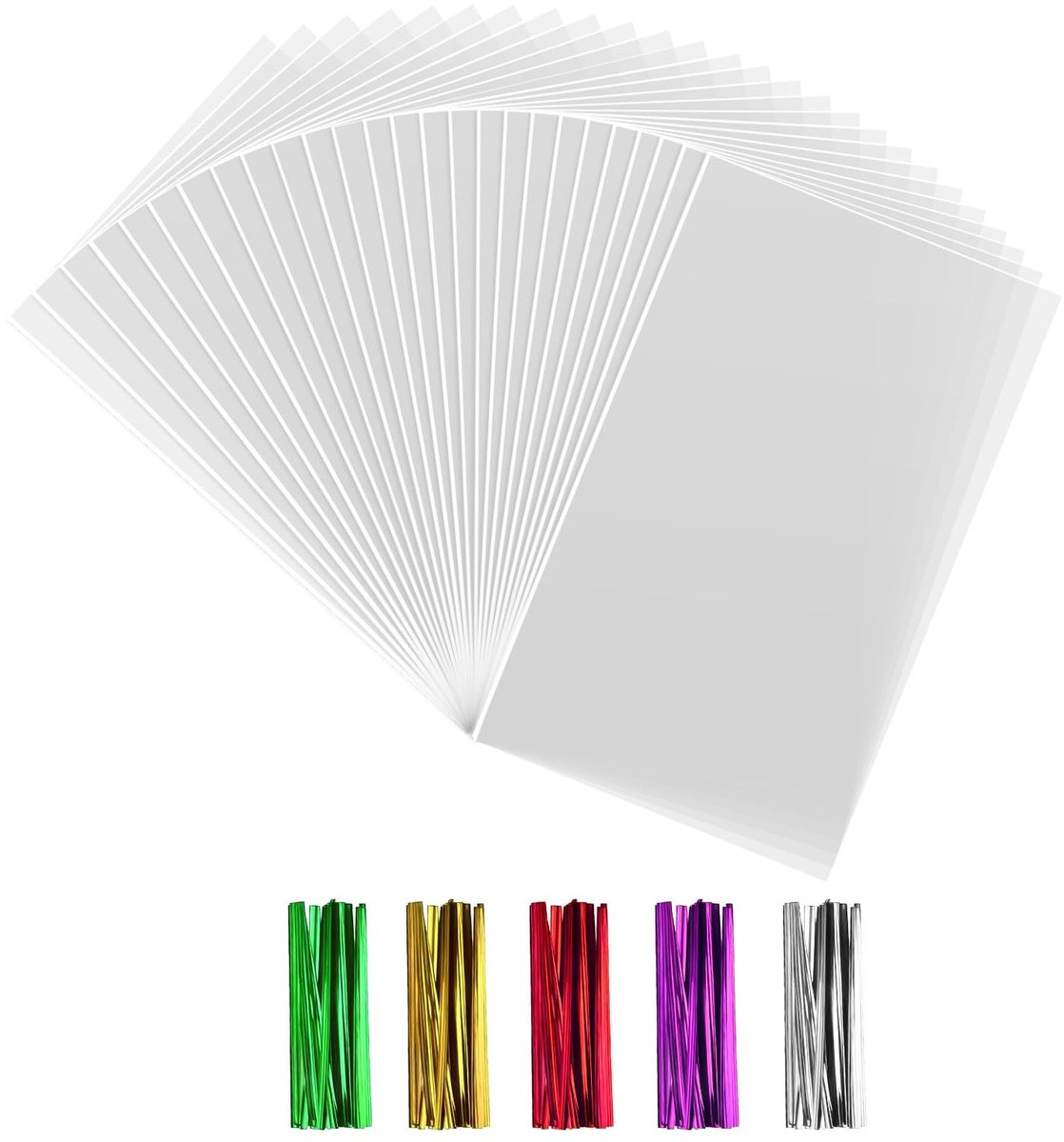 Dailygoods - Anstore Doorzichtige zakjes 15 x 25 cm, 200 stuks cellofaanzakjes, transparante cadeauzakjes, koekjeszakjes met 200 kleurrijke metalen bindbanden, snoepzakjes voor bruiloft, Kerstmis, kinderverjaardag