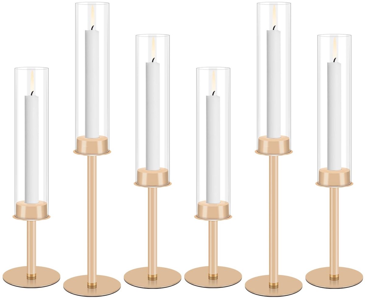 Dailygoods- Kandelaar Goud - Glazen Kandelaar - Hurricane Kandelaar - Kaarsenhouder Stompkaarsen - 3 Hoogtes - Luxe Decoratie