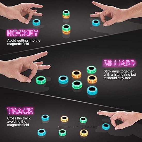 fidget-ringen, set van 3, blauw, antistress speelgoed voor volwassenen en kinderen, magnetische vingerringen voor focus, ADHD en angst — afbeelding 2