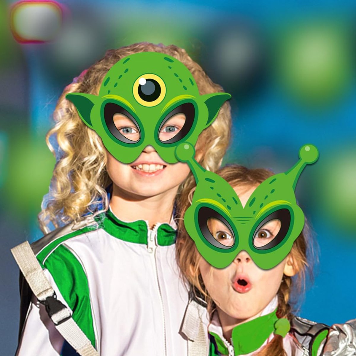 Alien papieren buitenaards maskers, voor Halloween-party, kindermasker, voor verjaardagsfeesten, carnaval, Kerstmis, Halloween, 12 stuks
