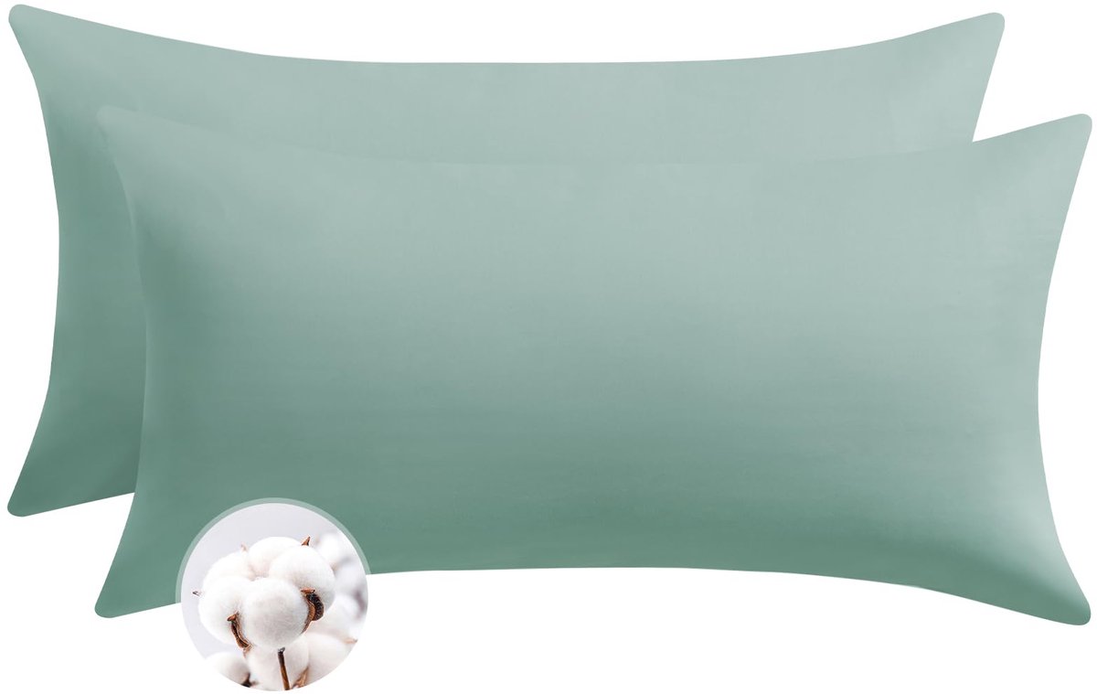 Kussensloop Katoen 40x80 cm Set van 2 in Saliegroen met Ritssluiting