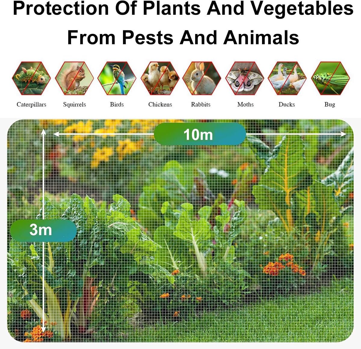 groentenet, tuin, fijnmazig, tuinnet voor planten, 3 x 10 m, cultuurbeschermingsnet, fijnmazig plantenbeschermingsnet, tuinnet, groentenet, ongediertebeschermingsnet, voor