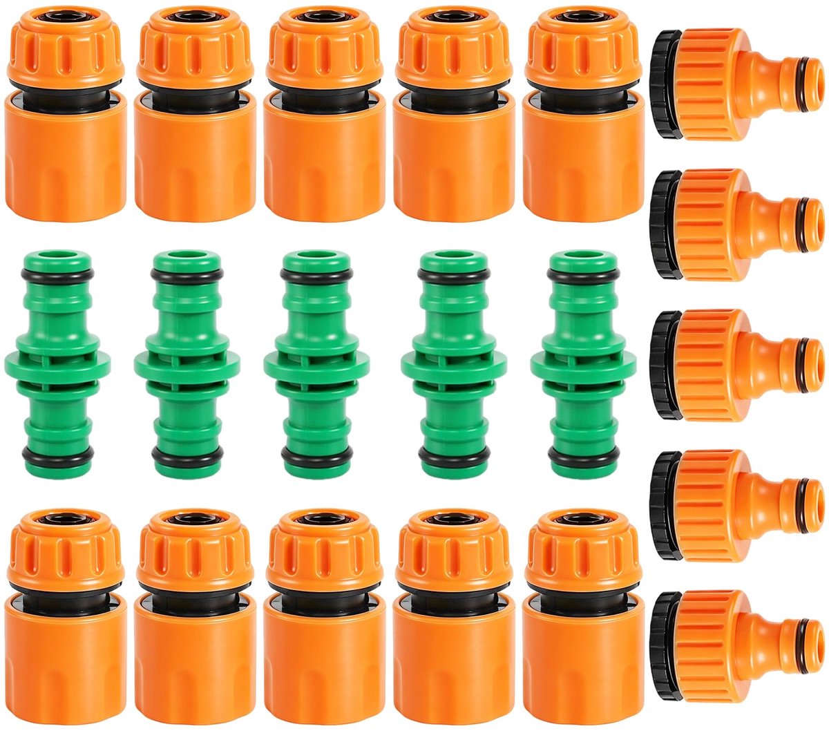 Slangkoppelingen met 5 kraanconnectoren en 5 koppelingen, 1/2 inch 3/4 inch tuinslang, verbindingsstuk kit voor tuin en huis