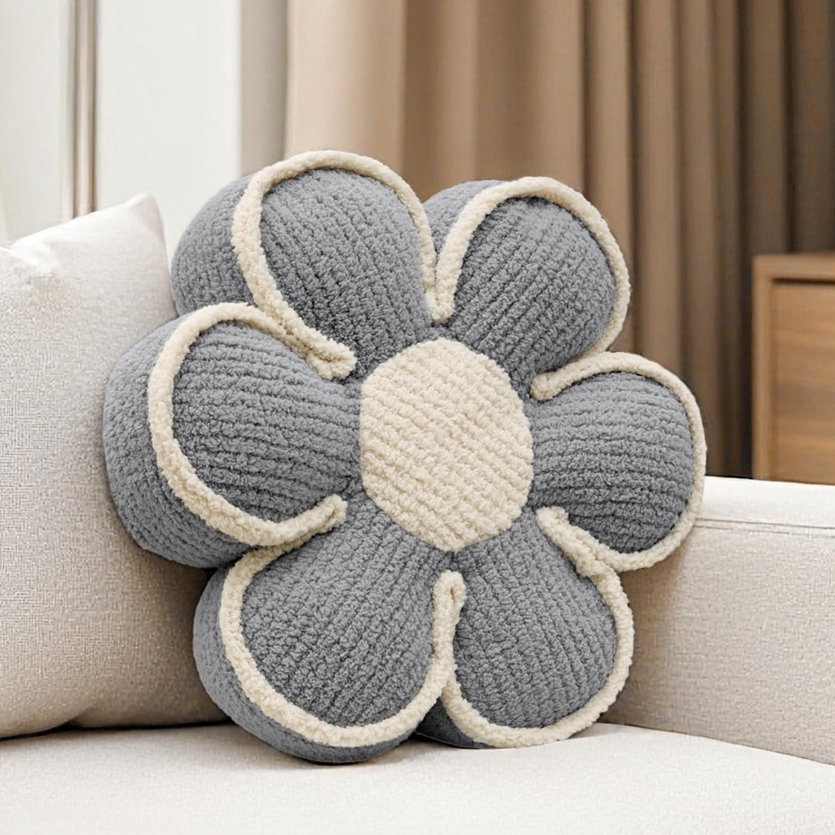 Sierkussen met grijze bloemen, vloerkussen zitkussens 40 cm, schattige decoratieve kussens, madeliefjeskussen voor bank, stoel, bed, tiener, meisjes, kamer, slaapkamerdecoratie, esthetisch