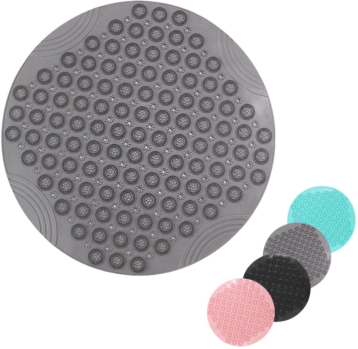 53x53cm, Extra Ronde Douchemat Anti Schimmel Badmatten Grijs, Antislip Badmat voor Bad, Douchematten met Zuignappen, Afvoergaten, Machinewasbare Badmat voor Badkamer/Bad voor Kinderen