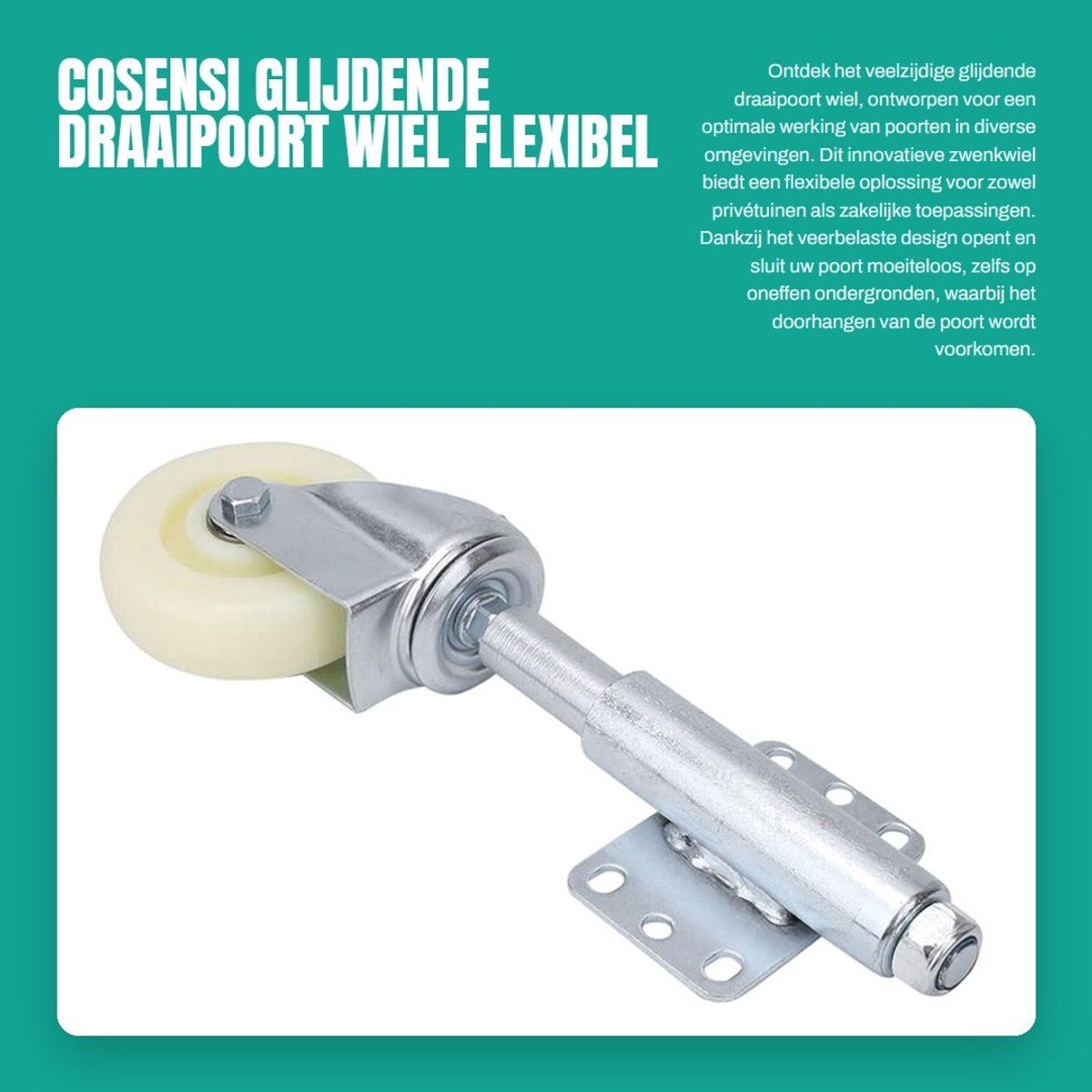 Dailygoods- Draaipoortwiel 100 mm - Veerbelast Design - Zwenkwiel 360° Draaibaar - Heavy Duty 120 kg Laadvermogen - Robuust Nylon/Metaal - Schokdemping - Poortwiel
