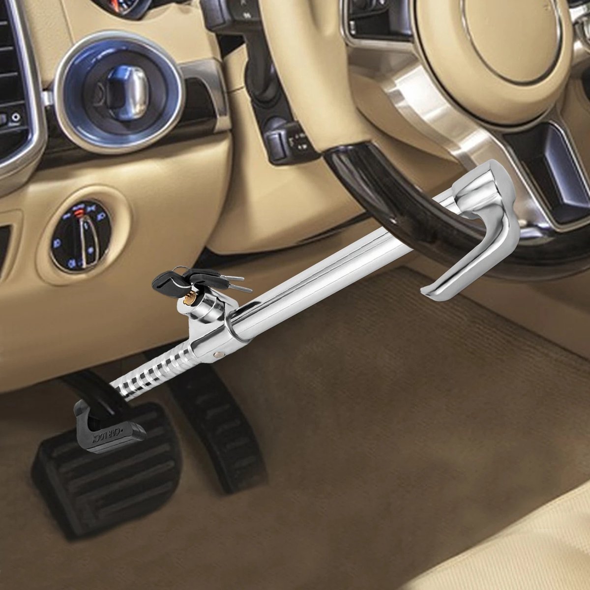 Dailygoods Universele autostuurslot, stuurslot, anti-diefstal autostuurslot met 3 sleutels voor SUV, busje, camper