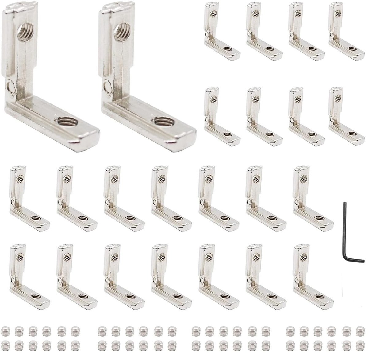 Dailygoods- Hoekbeugel 24 stks - Aluminium Extrusie Connector - T-sleuf Accessoires - V-Slot Beugel - Inclusief Schroeven - Geschikt voor 2020/8020 Profiel - Verbinder