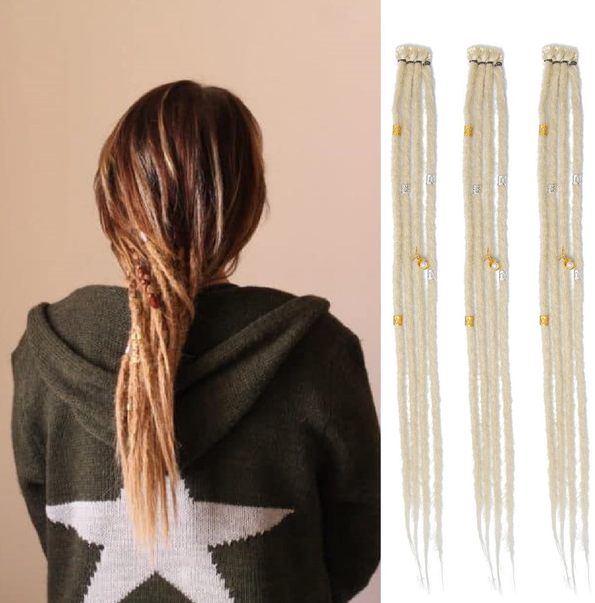Dailygoods- Dreadlock Extensies 20 Inch - Handgemaakte Dreads - Clip In Dreads - Synthetisch Haar - 3 Stuks - Lichtgewicht 17 g/stuk