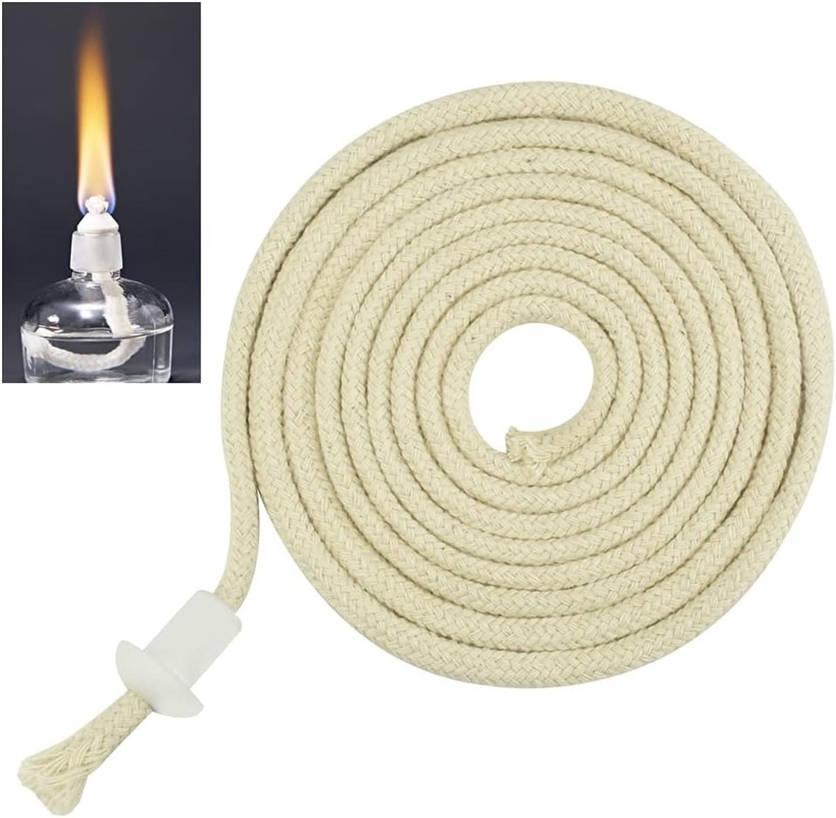 Ronde petroleumlamp met katoenen lont van 2 m x 7 mm, vervangingslont voor olielamp en kaa