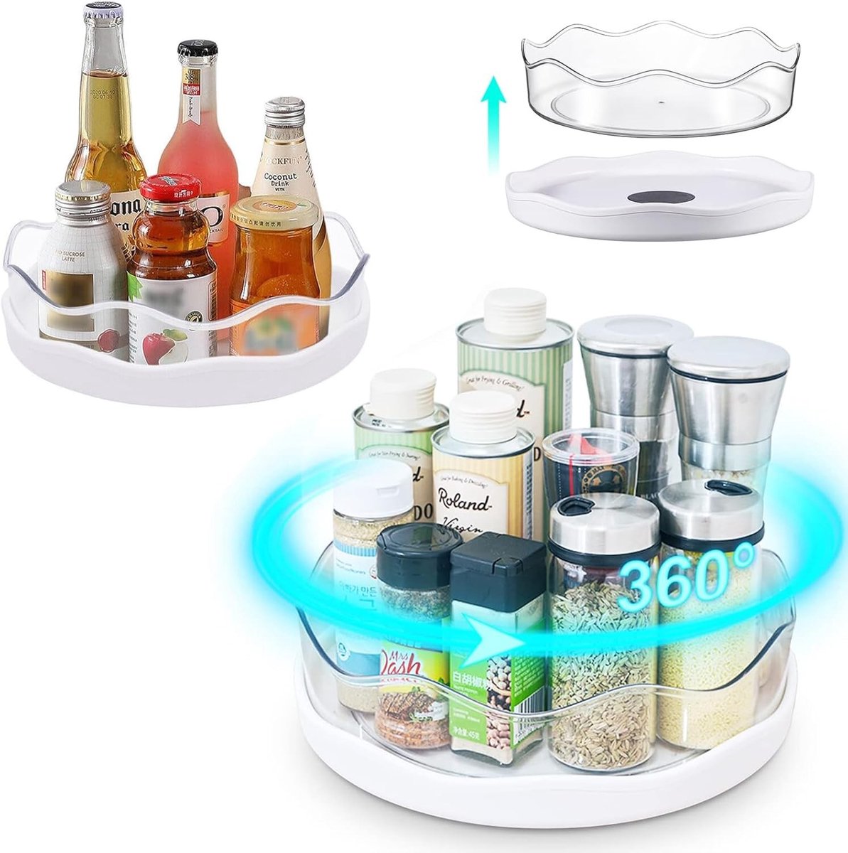 Rotating Plate Set van 2 Stuks, 360 Graden Draaiende Specerijenrek voor Keuken, Grote Capaciteit, Organiser voor Specerijen, Olie en Cosmetica