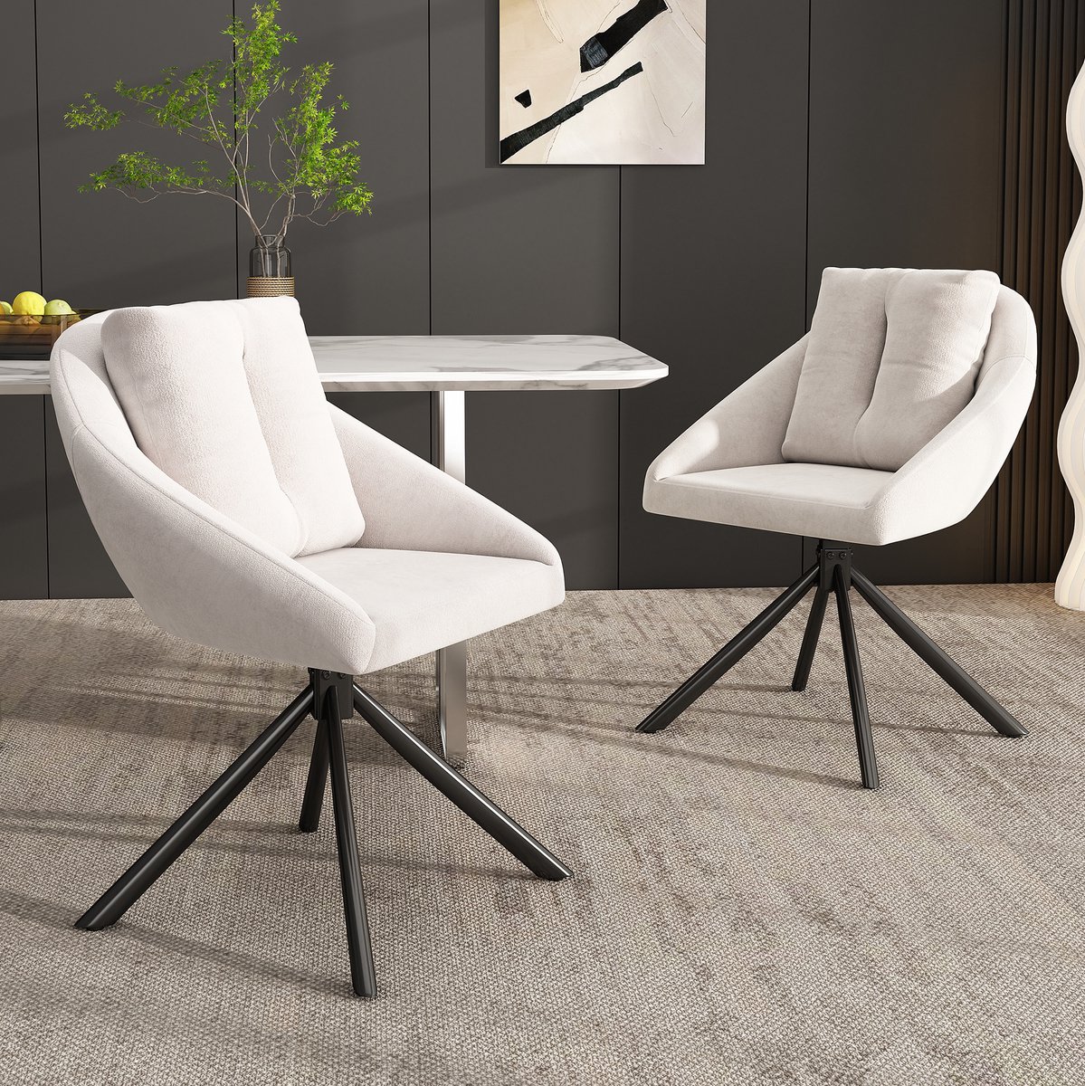 DESMIU Eetkamerstoel 59 x 65 x 79 cm - Draaibaar En Ergonomisch Comfort - Voor Eetkamer En Werkkamer - Velvet En Metaal - Beige