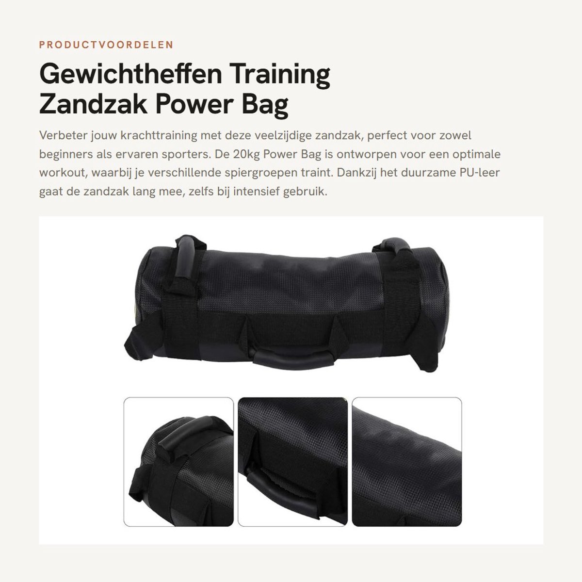Dailygoods- Zandzak 20kg - Power Bag - Gewichtheffen - Oefeningen - Duurzaam PU Leer - Vochtbestendig
