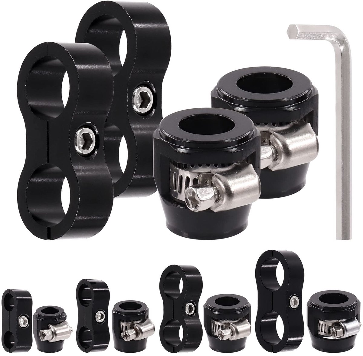 Slangklemset met sleutel, finisher klemmen, aluminium brandstofleiding montageklem en slangfitting adapterset voor 1/2 brandstofslang
