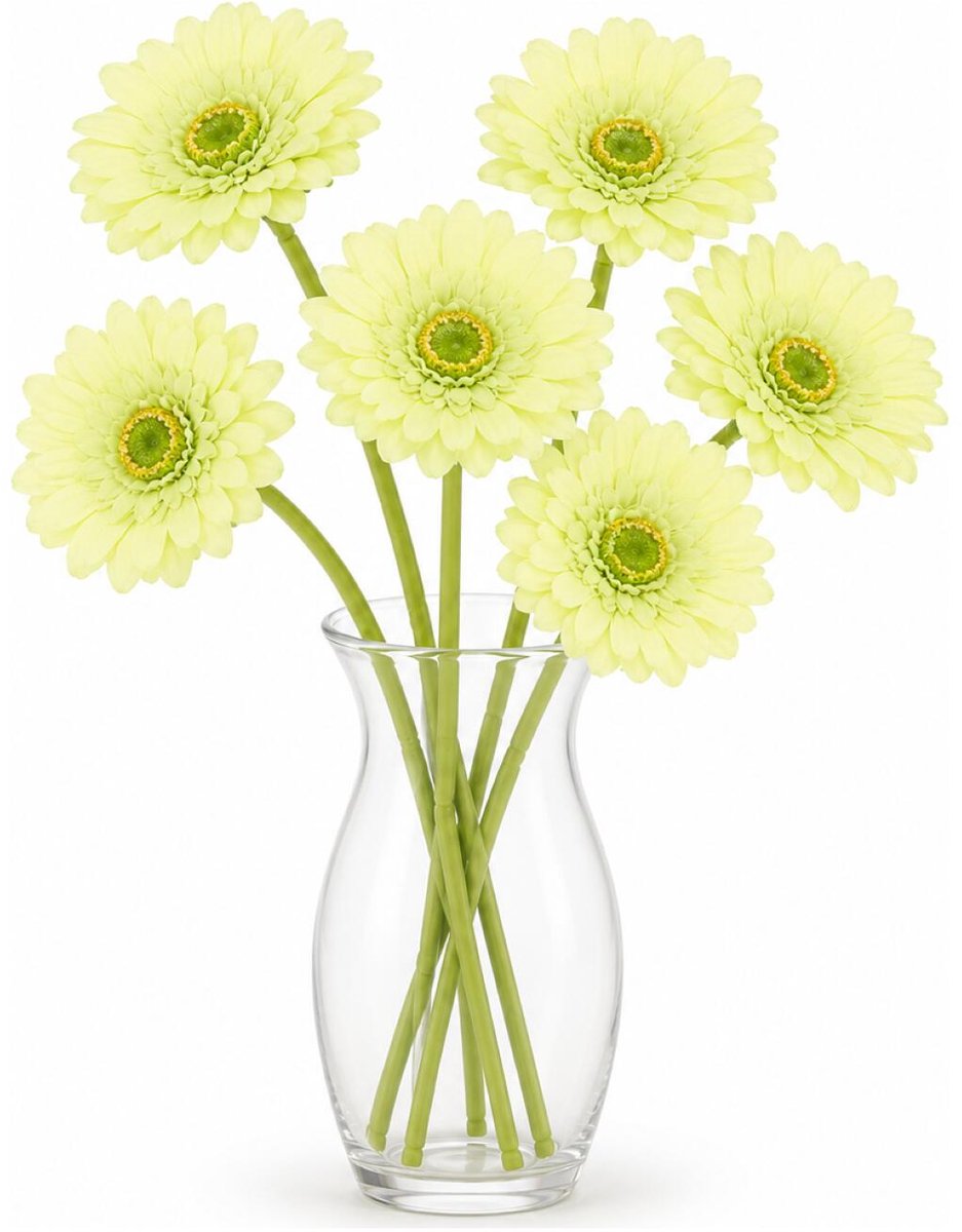 DK Design Kunstbloem Gerbera - 6x - 72cm - lichtgroen - Real Touch - kunst zijdebloemen