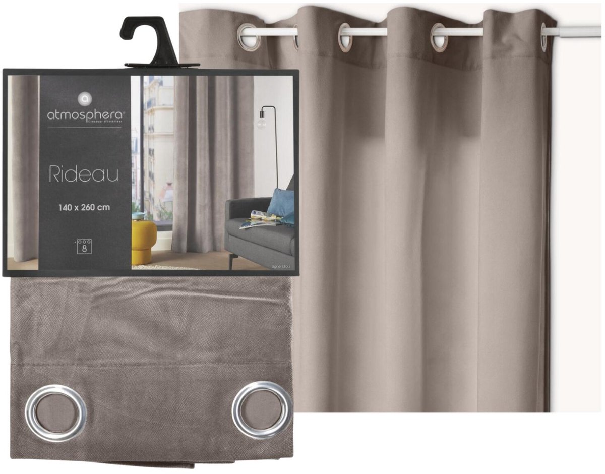 Atmosphera gordijn lilou - 2x - L260 x B140 cm - taupe - polyester - met ringen