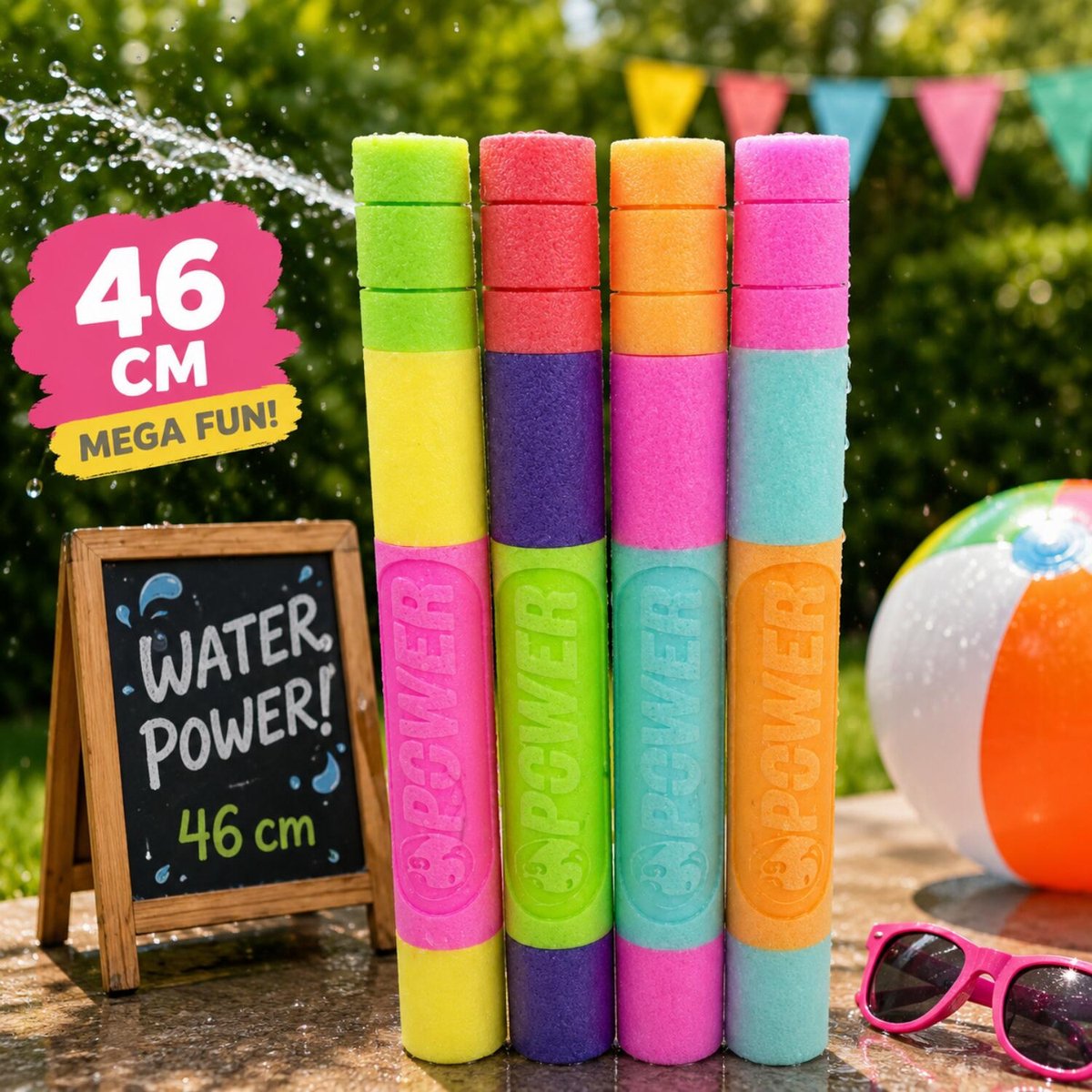 Free & Easy waterpistool spuit - 2x - foam pomp - lengte 46 cm - buiten speelgoed - water spuiten - spuiters