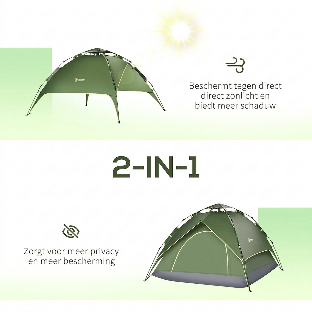 Kampeertent - Pop Up Camping Tent - Kampeertent voor 2 Personen - Met 1 transporttas - Waterdicht en Ventilerend Muggengaas - UV bescherming - Groen – foto 7