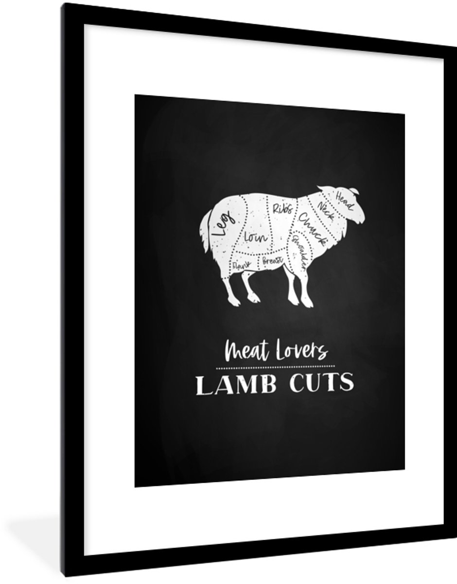 Fotolijst incl. Poster - Schaap - Keuken - Vlees - BBQ - 60x80 cm - Posterlijst