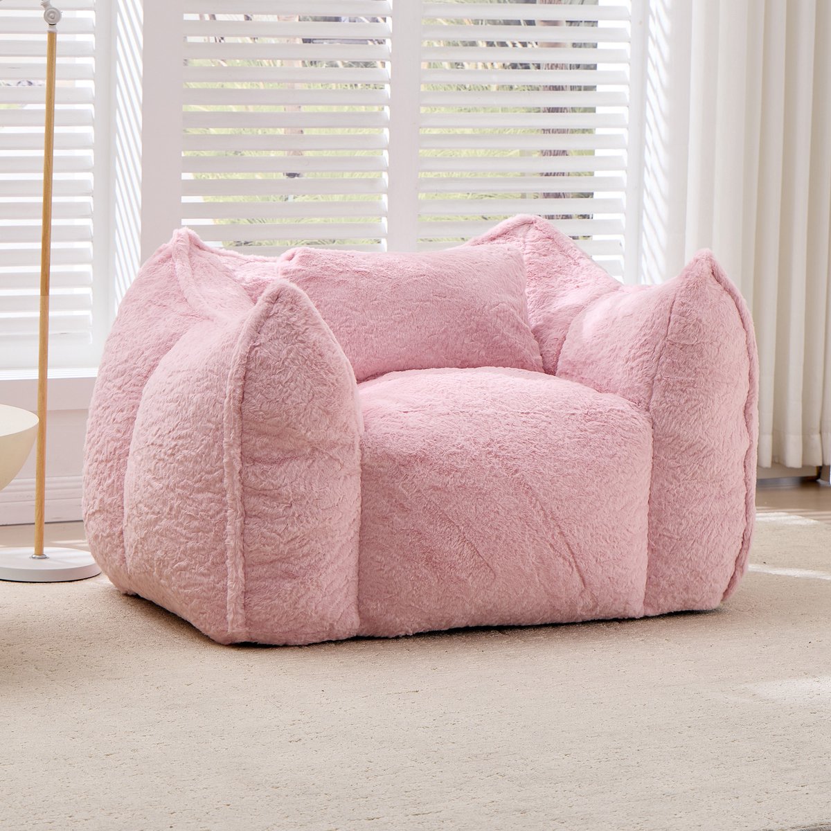 MIVRAY Zitzak 123 x 97 x 73 cm - Met Hoge Rugleuning En Armleuningen - Voor Woonkamer, Slaapkamer En Appartement - Kunstbont - Roze