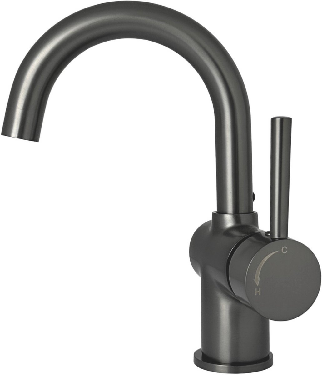 Wastafelmengkraan met draaibare uitloop en coldstart Sanitado Industry in gunmetal