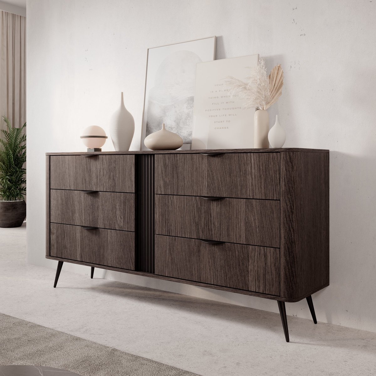 MEUBELLA Victoria - Ladekast - Donker eiken - 163x38x81 cm Bruin